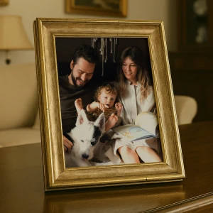 Beyaz Eskitme Altın Kenar Detaylı Fotoğraf Çerçevesi – 15x21 cm