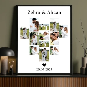 Kalpten Anılar: 12 Fotoğraflı İsimli ve Tarihli Çerçeve – 40x55 cm